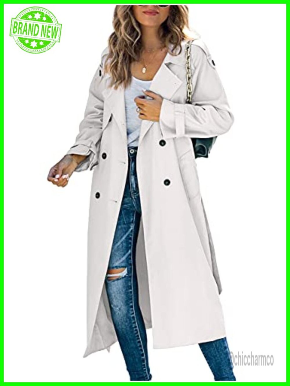 Womens Long Trench Coat Double Breasted Windproof Overcoat With Belt